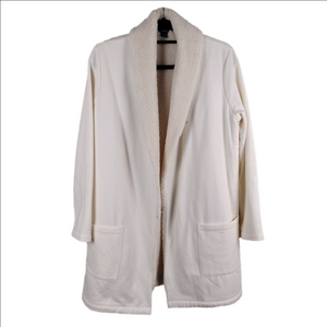 Eddie Bauer Ivory Sweatshirt Fleece Long Sleeve Open Front Cabin Cardigan Jacket